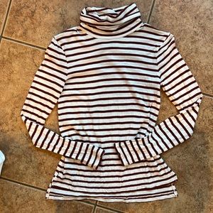 Madewell Maroon and White Striped Turtle Neck Long Sleeve